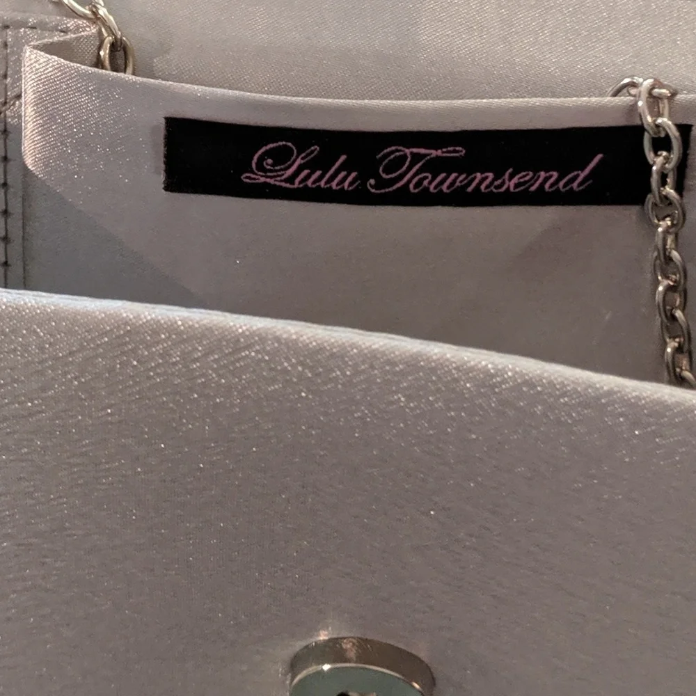 Lulu Townsend Grey Clutch w Rhinestone Accents
